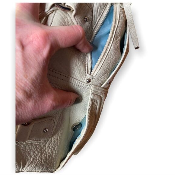 Stone & Co Womens Cream Leather Double Handles Classic Shoulder Handbag Purse - Picture 5 of 8